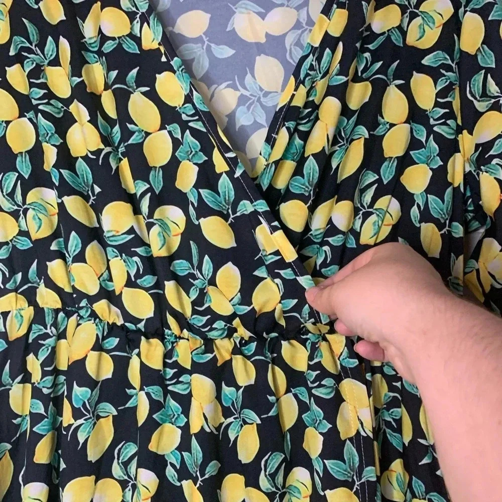 Faux Wrap High Low Lemon Dress - Picture 7 of 9